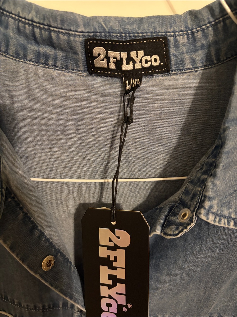 2FlyCo Blue Denim Button-Down Peplum Shirt - Picture 2 of 7